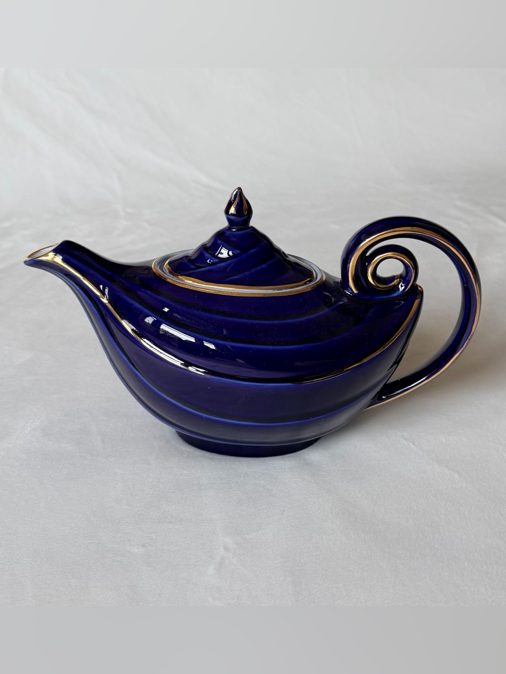 Vintage Cobalt Blue Ceramic Teapot with Gold Trim - Home Dining
